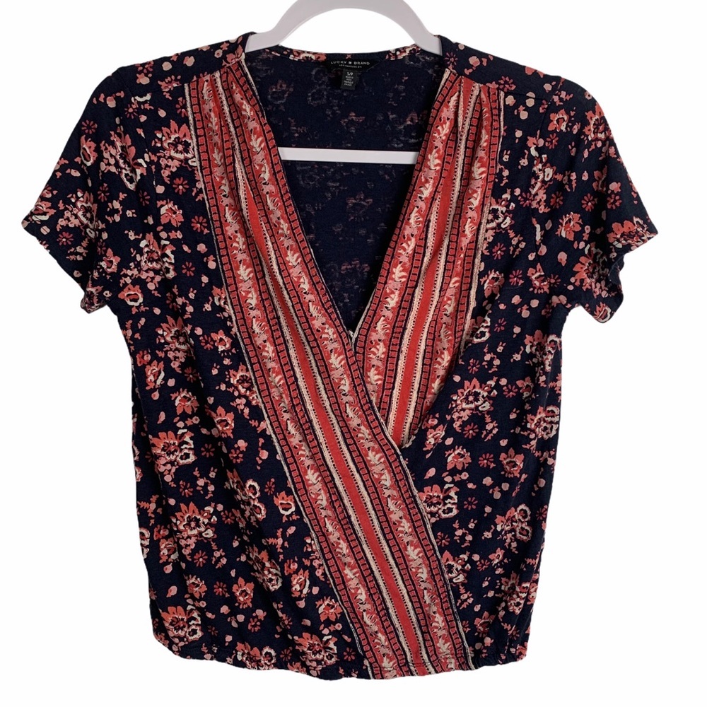 Lucky Brand blouse Floral Surplice Neck Woodblock - Picture 2 of 6